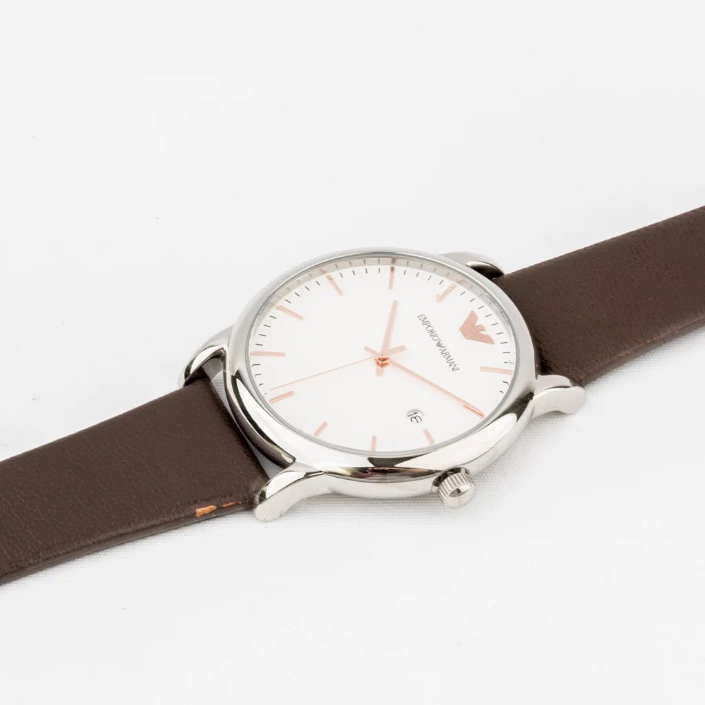 Emporio Armani Herren White Dial Brown Leather Strap Watch For Men Ar11103