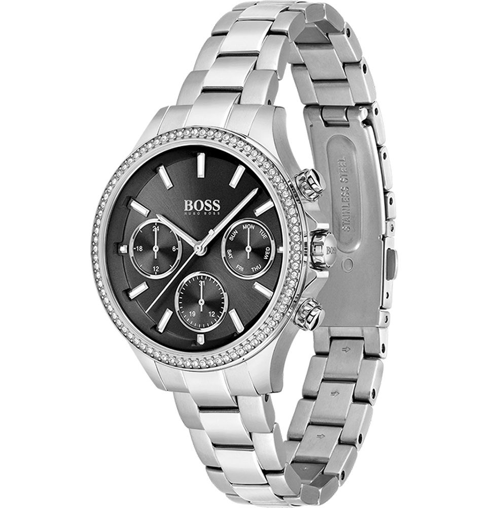 Hugo Boss Womens 1502593 Pandora Silver Tone Stainless Steel Watch With Black Dial