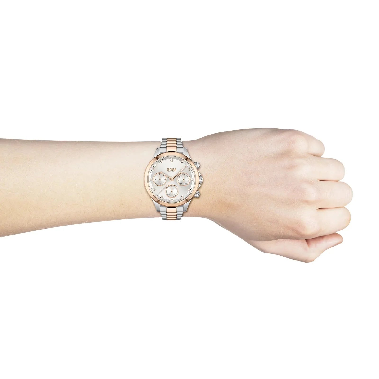 Hugo Boss Womens 1502564 Pandora Two Tone Stainless Steel Watch With Rose Gold Accents