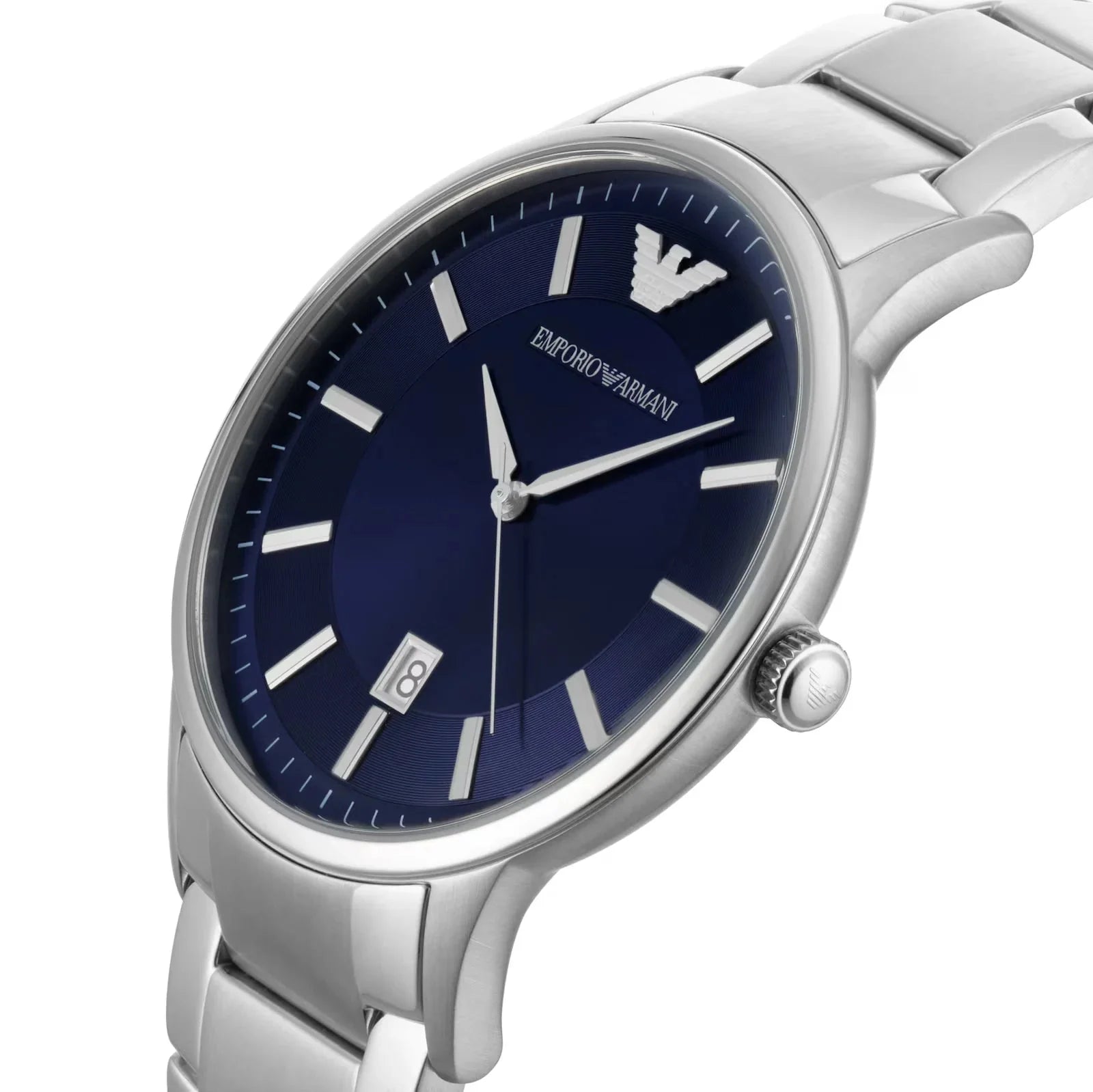 Emporio Armani Mens Ar11180 Silver Tone Stainless Steel Watch With Blue Dial