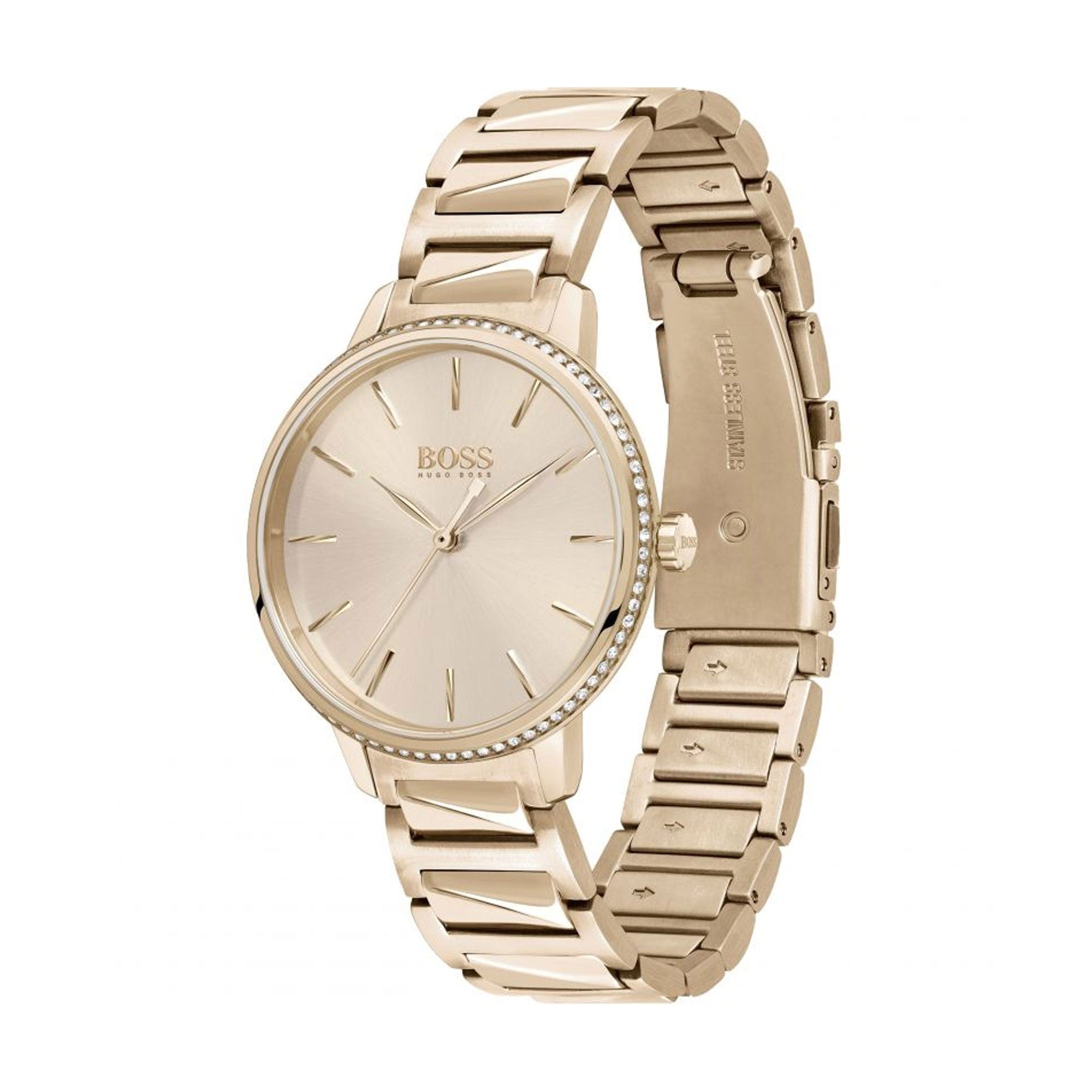 Hugo Boss Womens 1502540 Signature Rose Gold Tone Stainless Steel Watch