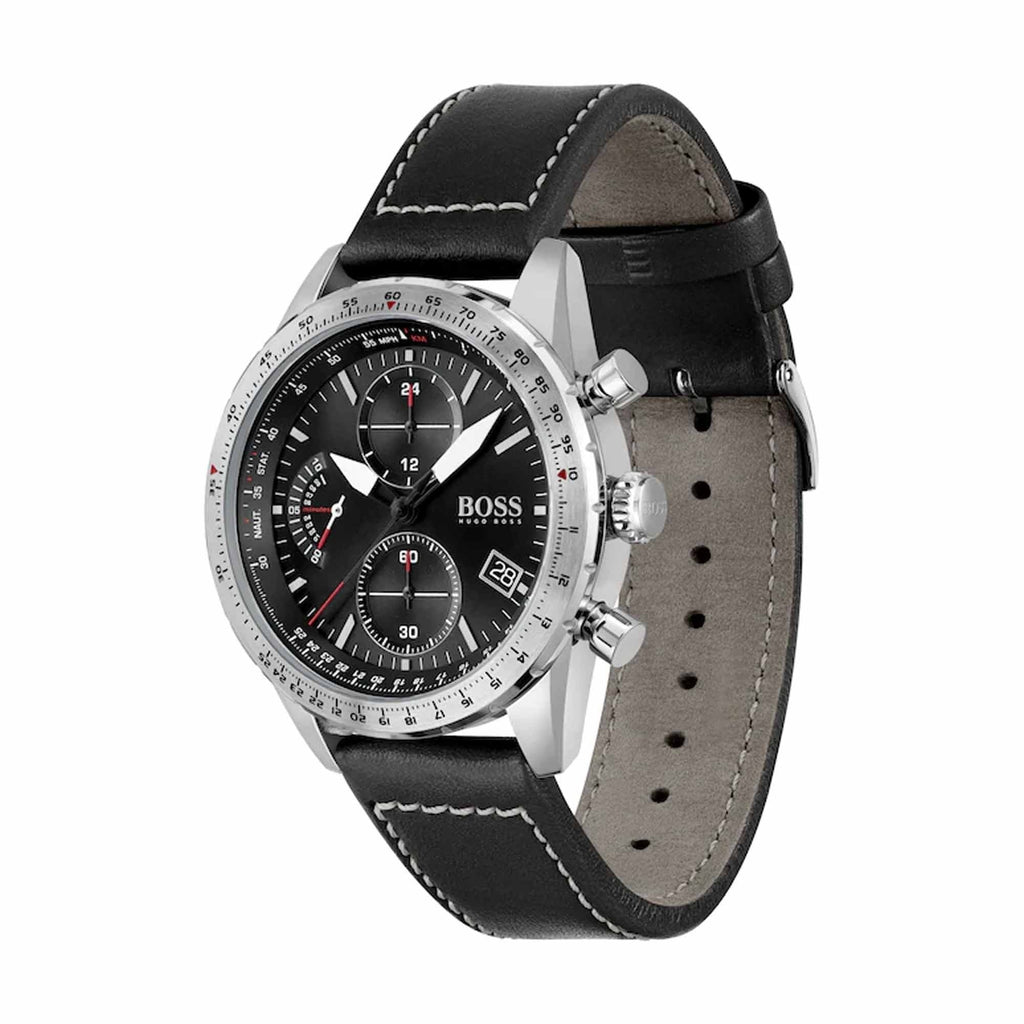Hugo Boss Mens 1513853 Chronograph Pilot Edition Watch With Black Leather Strap