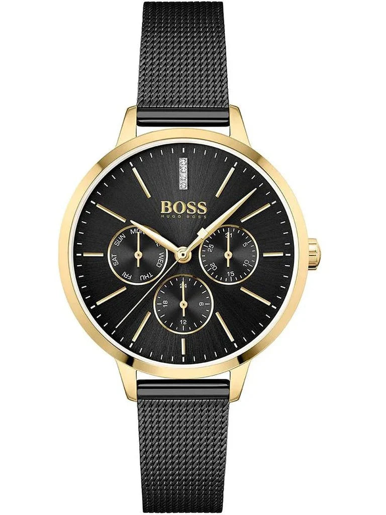 Hugo Boss Womens 1502601 Symphony Gold Tone And Black Mesh Bracelet Watch