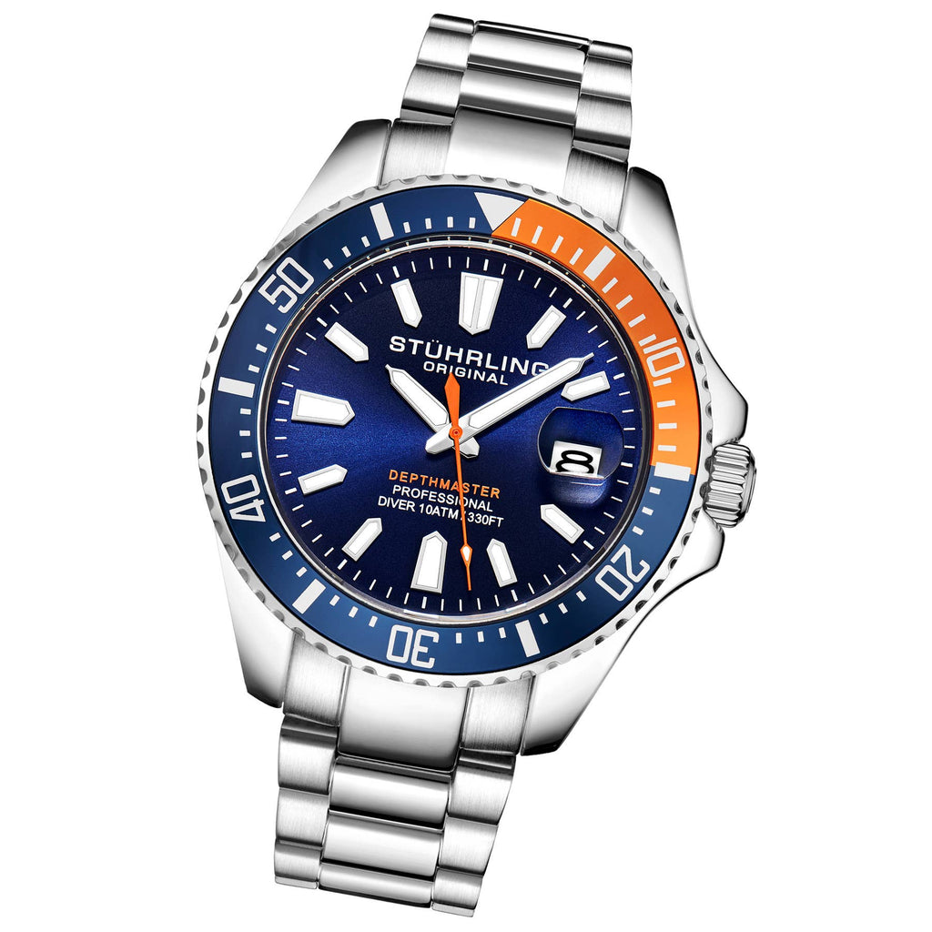 Depthmaster Quartz 42mm Wrist Watch - Blue and Orange Bezel