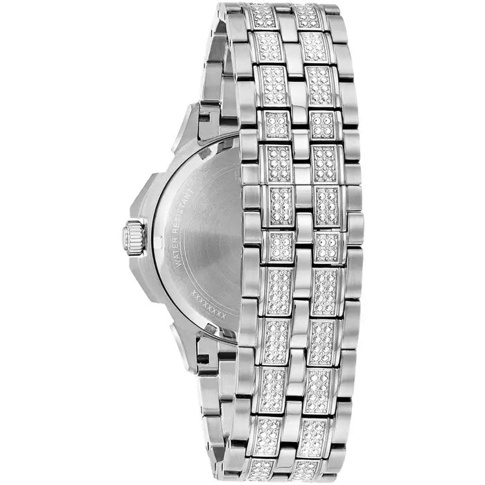 Bulova Crystal Mens Silver Watch 96c134
