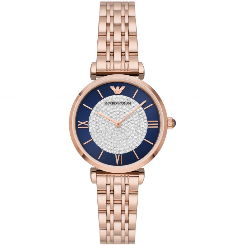 Emporio Armani Gianni T Bar Quartz Crystals Black Dial Gold Steel Strap Watch For Women Ar11423