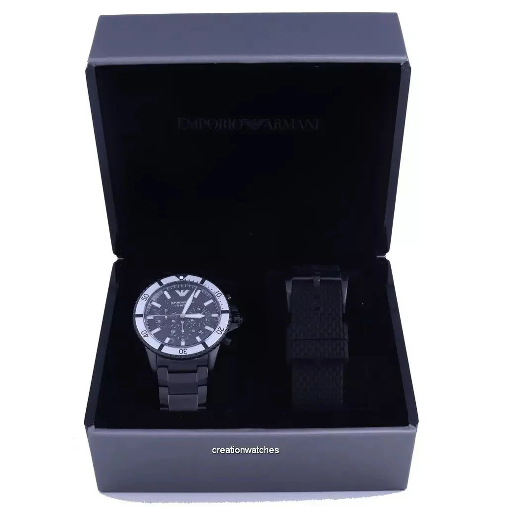 Emporio Armani Mens Ar80050 Black Ion Plated Stainless Steel Chronograph Watch
