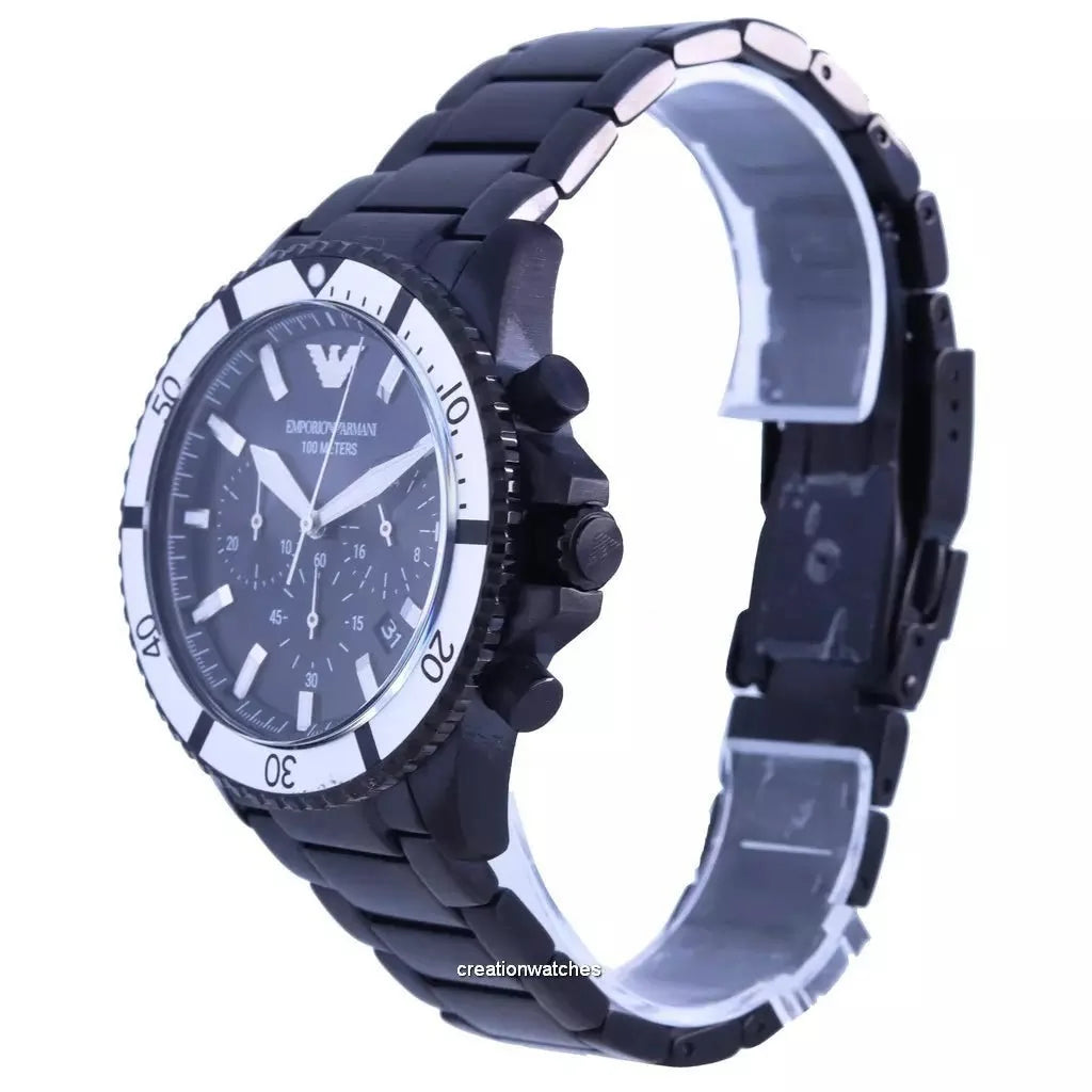 Emporio Armani Mens Ar80050 Black Ion Plated Stainless Steel Chronograph Watch