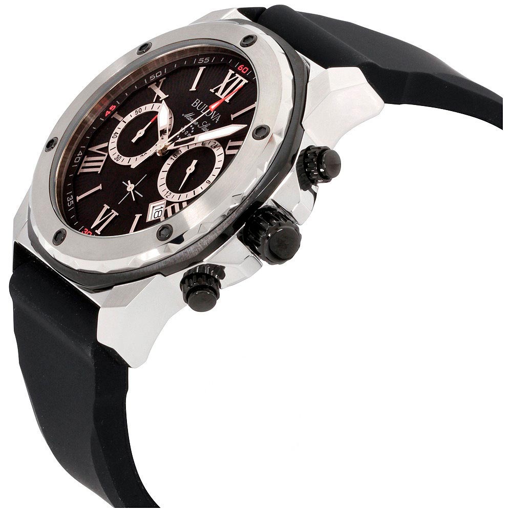 Bulova Marine Star Chronograph Black Dial Black Rubber Strap Watch For Men 98b127