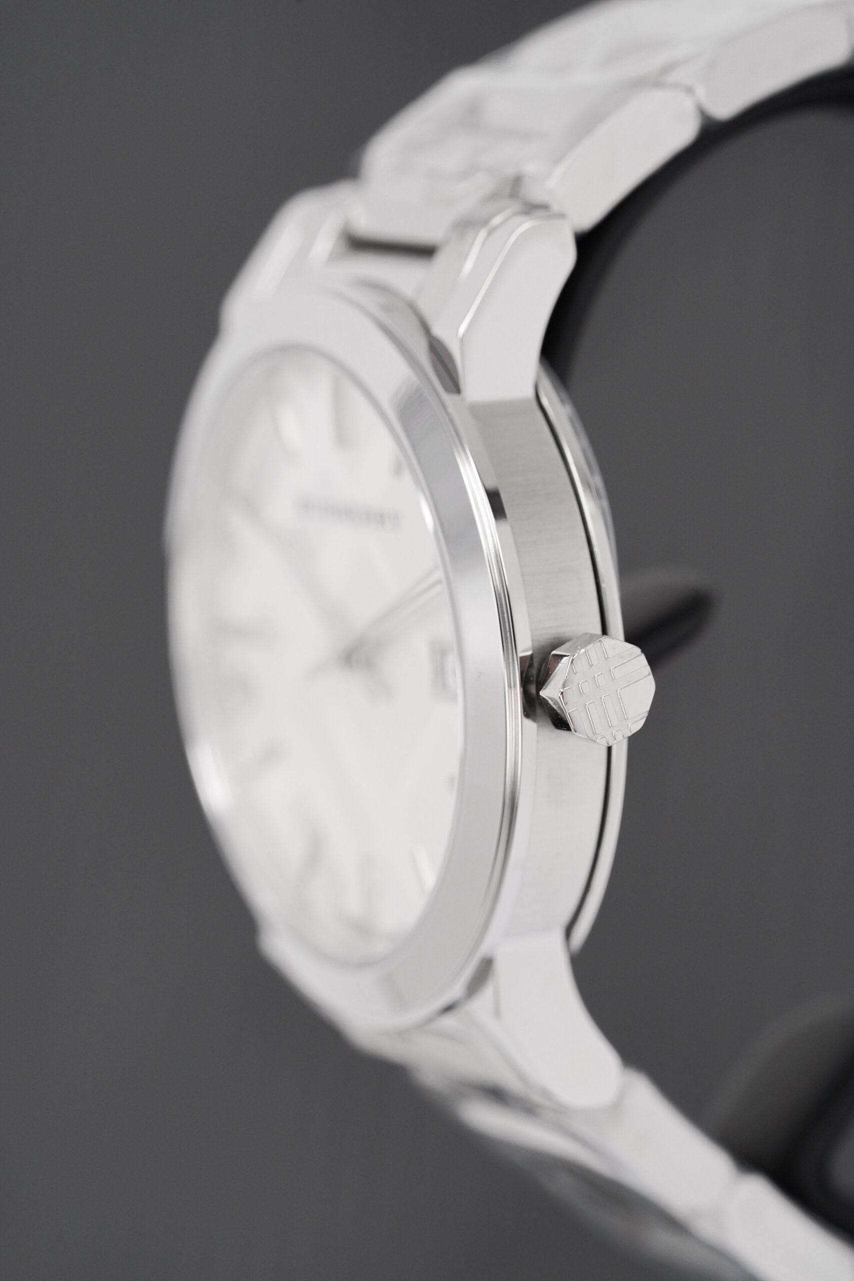Burberry Mens Watch The City Engraved Checked Steel Bu9037