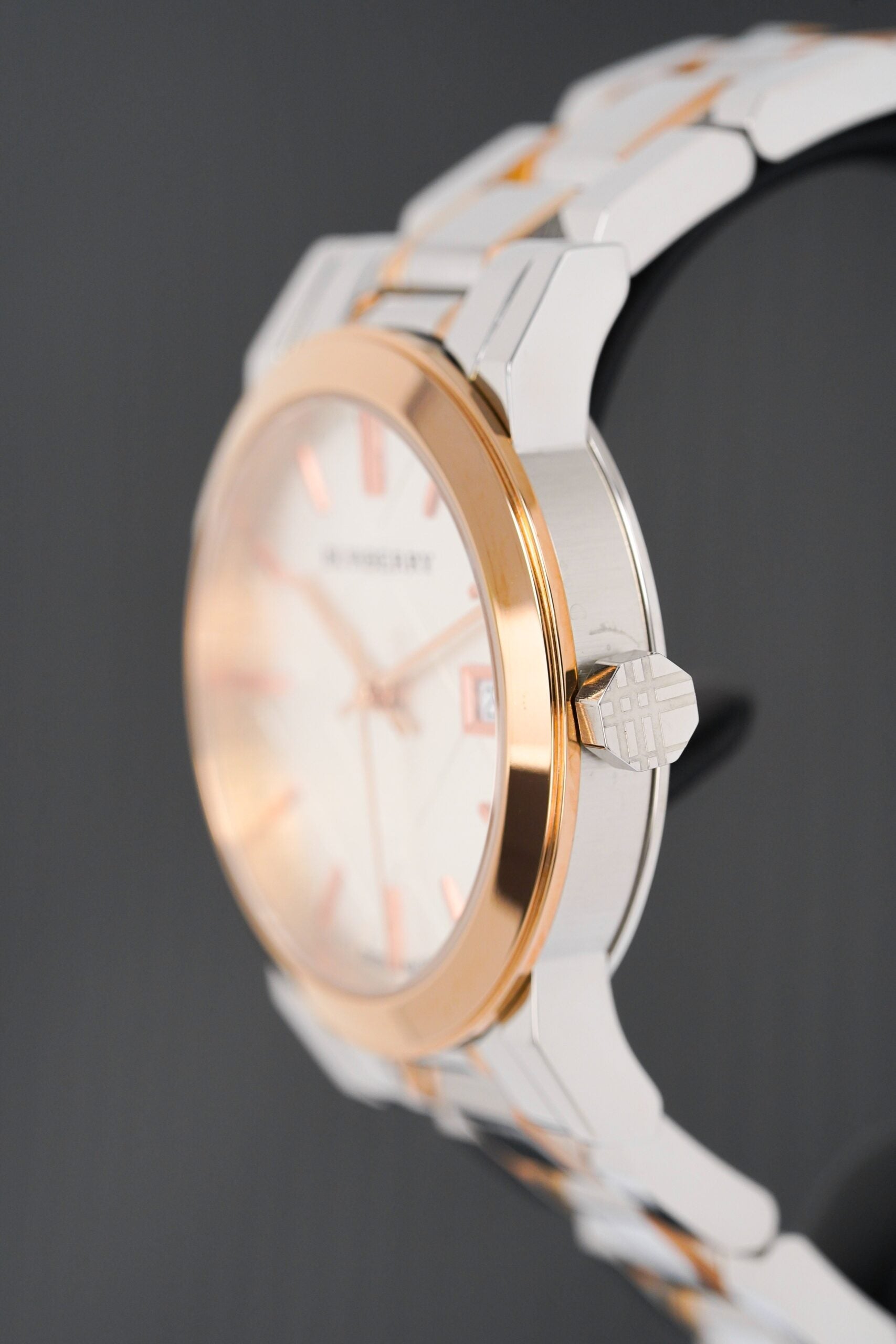 Burberry Ladies Watch Check Stamped Two Tone Bu9105