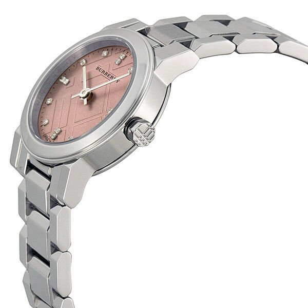 Burberry Ladies Watch The City Check Diamonds Pink Bu9223