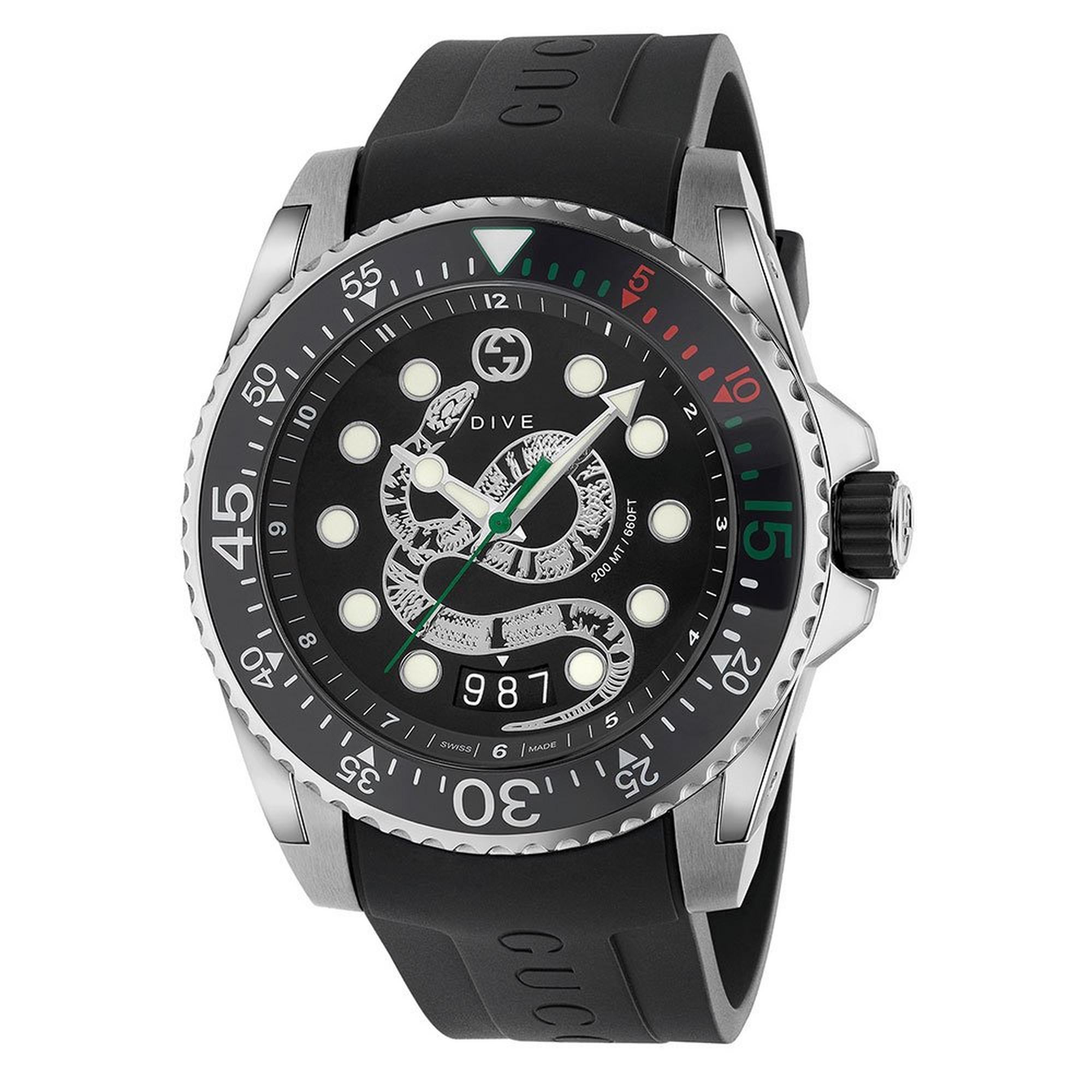 Gucci Dive Ya136217 Mens Stainless Steel Kingsnake Dial Watch