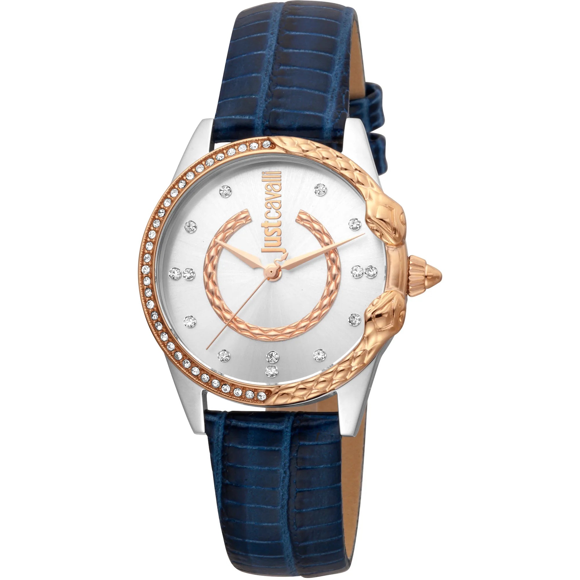 Just Cavalli JC Giro Leather Blue Silver Serpente Zircons