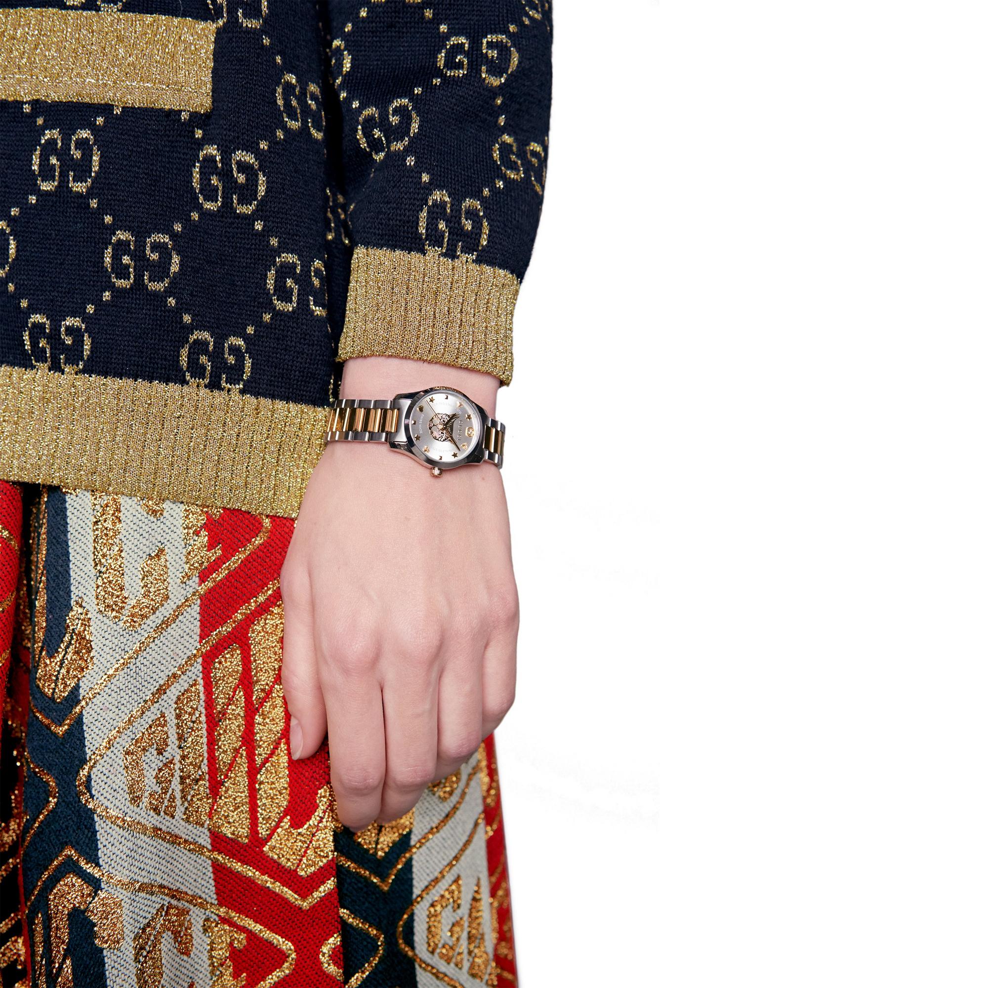 Gucci G Timeless Mystic Cat Steel And Gold Pvd Ladies Watch Ya126596