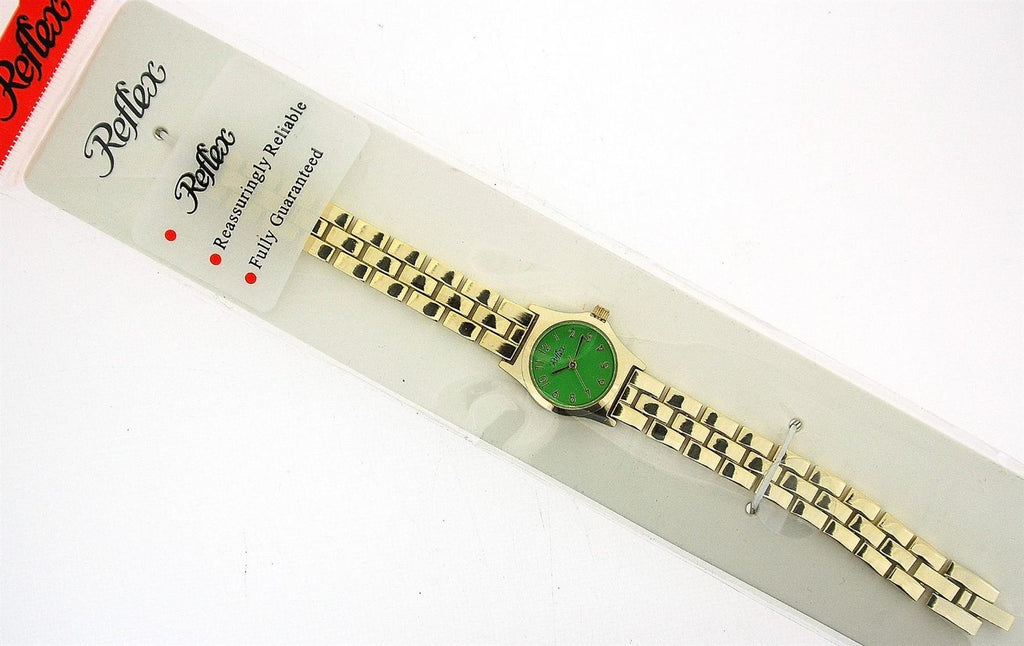 Reflex Ladies Analogue Green Dial & Yellow Tone Metal Bracelet Strap Watch LB106 - Needs Battery