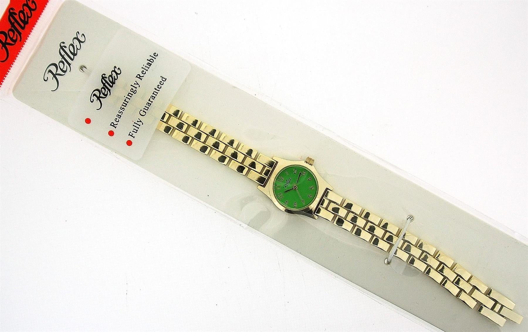 Reflex Ladies Analogue Green Dial & Yellow Tone Metal Bracelet Strap Watch LB106 - Needs Battery