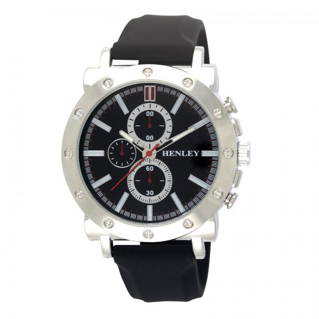 Henley Men's Polished Dial Black Silicone Sports Rubber Strap Watch H02205.3