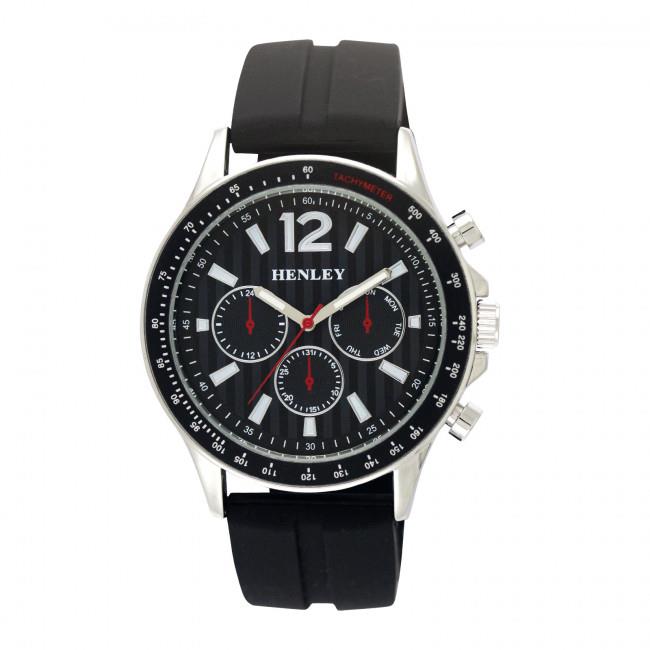 Henley Mens Black Dial Black Silicone Sports Rubber Strap Watch H02206.3