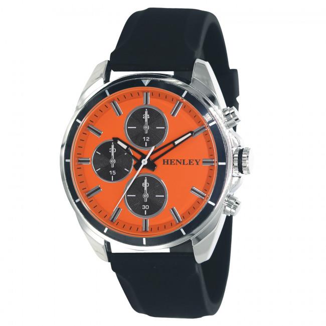 Henley Mens Multi Eye Orange Dial With Black Sports Silicone Rubber Strap Watch H02209.8