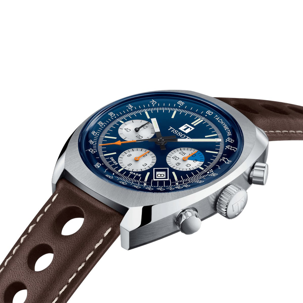 Tissot Mens Watch T Heritage 1973 Chronograph 43mm Blue Brown T1244271604100