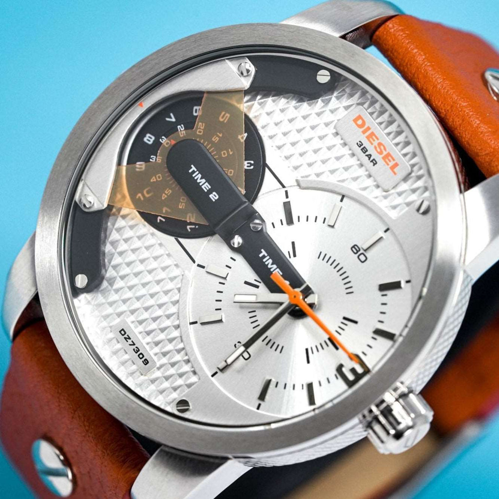 Diesel Dz7309 Men S Mini Daddy Silver Brown Watch