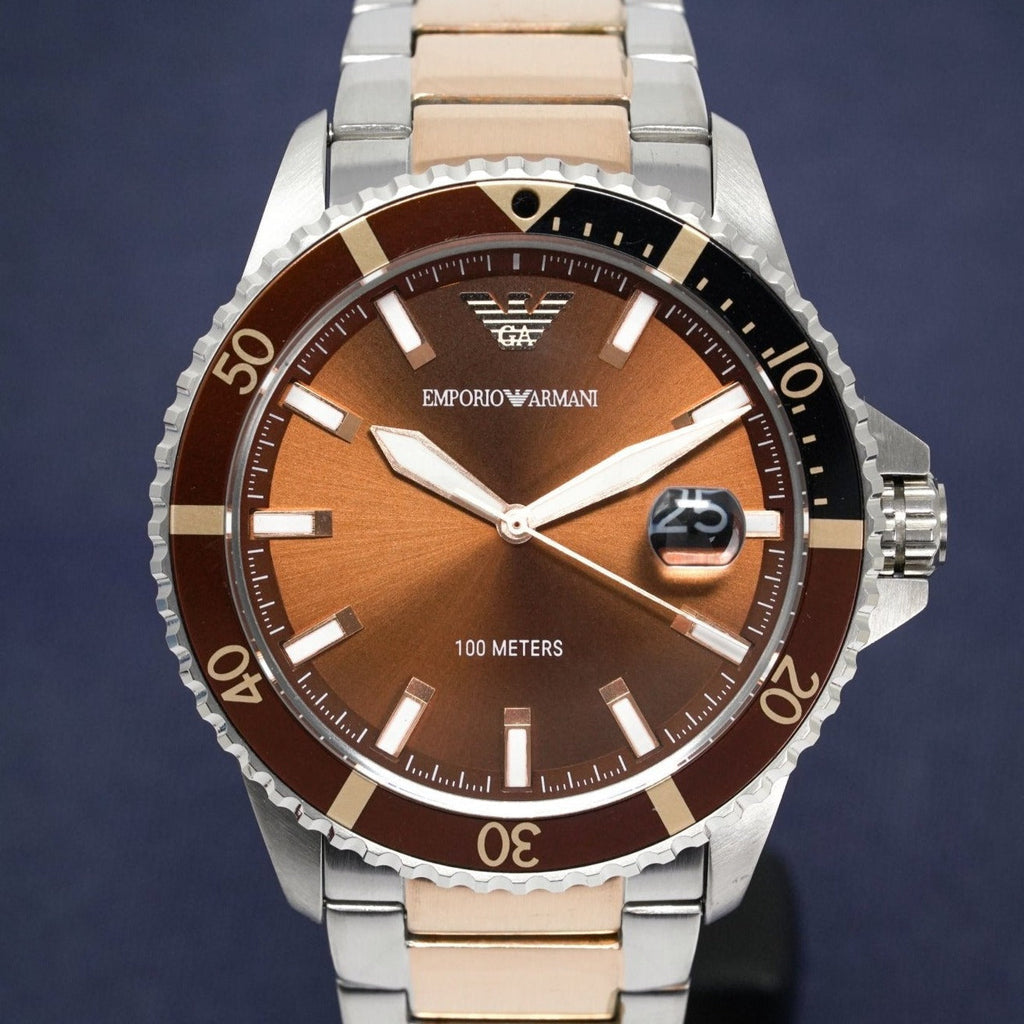 Emporio Armani Ar11340 Men S Diver Two Tone Rose Gold Watch