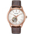 Bulova Classic Skeleton Auto Mens Brown Watch 97a133