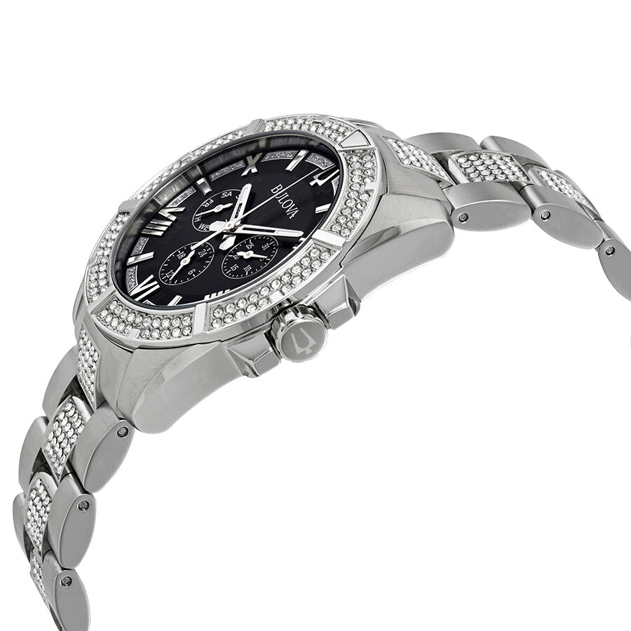 Bulova Crystal Collection Chronograph Black Dial Two Tone Steel Strap Watch For Men 96c126