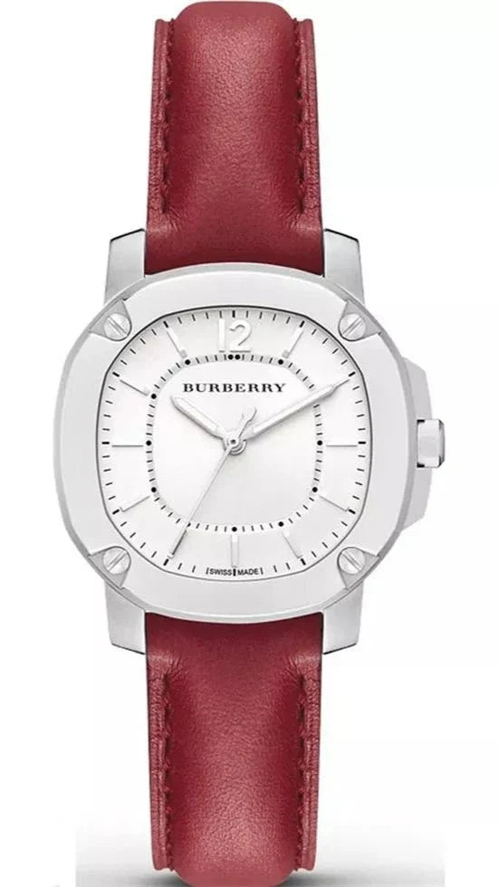 Burberry Brit The Britain White Dial Red Leather Strap Watch For Women Bby1705