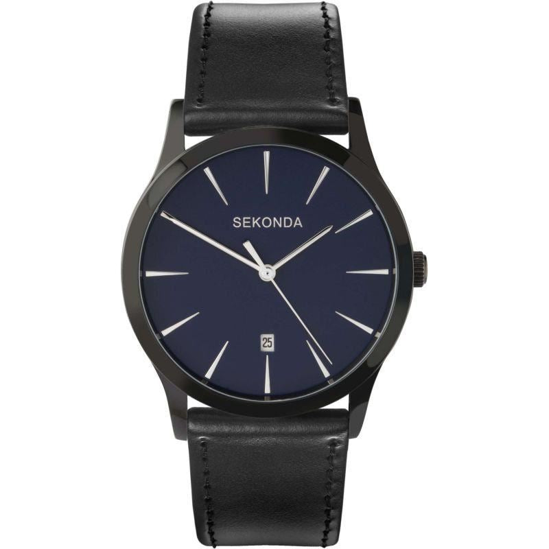 SEKONDA Men's Blue Dial Analogue Display Black PU Strap Watch 3536