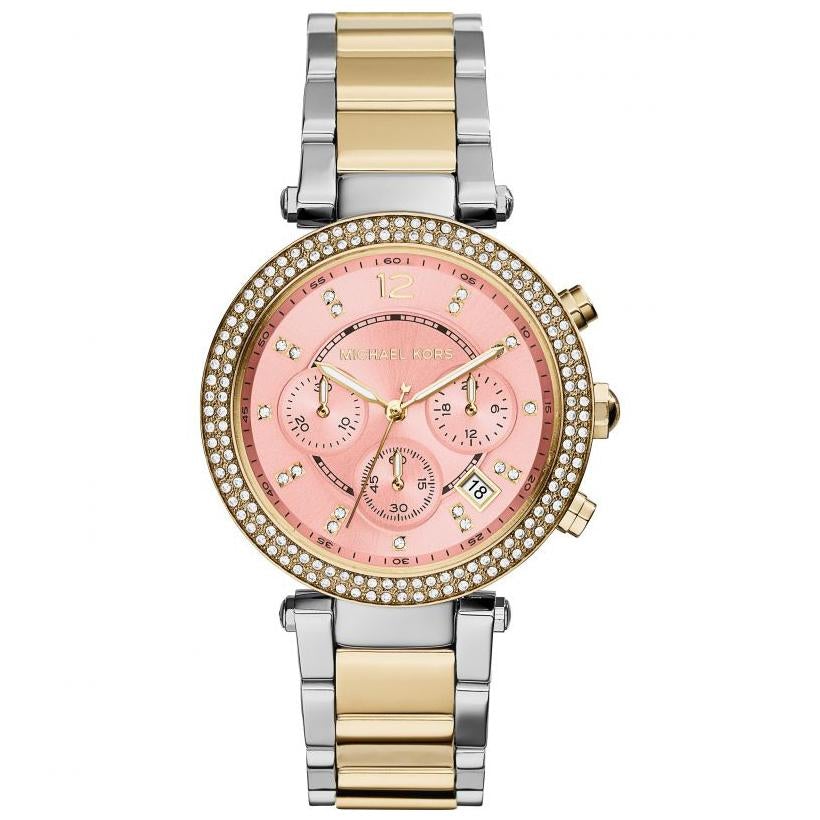 Michael Kors Mk6140 Ladies Silver Gold Chronograph Watch
