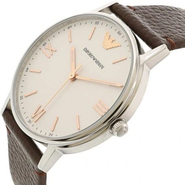 Emporio Armani Herren White Dial Brown Leather Strap Watch For Men Ar11103