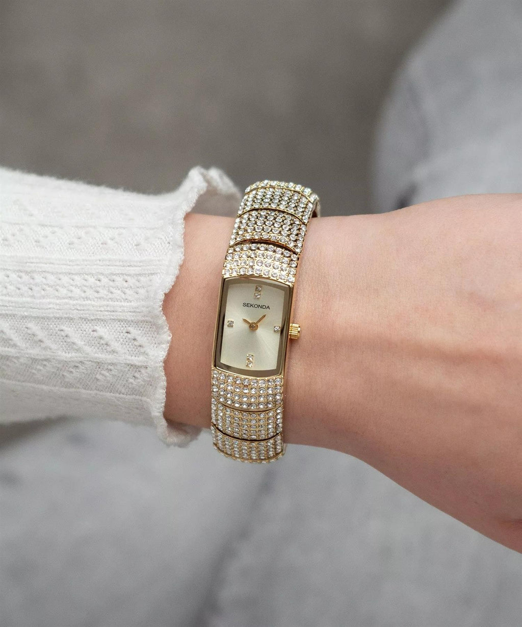 Sekonda Seksy Ladies Bling Gold Case & Alloy Bracelet with Champagne Dial Watch 40468