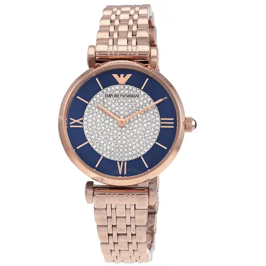 Emporio Armani Gianni T Bar Quartz Crystals Black Dial Gold Steel Strap Watch For Women Ar11423