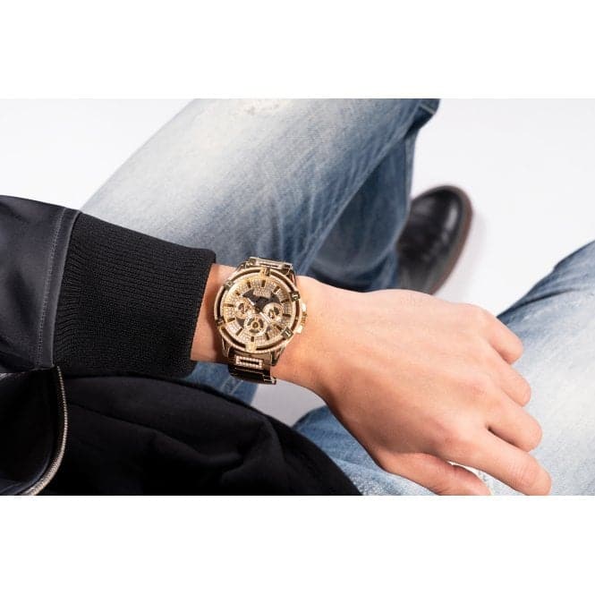 Guess Watches Gents King Stainless Steel Gold Tone Watch Gw0497g2