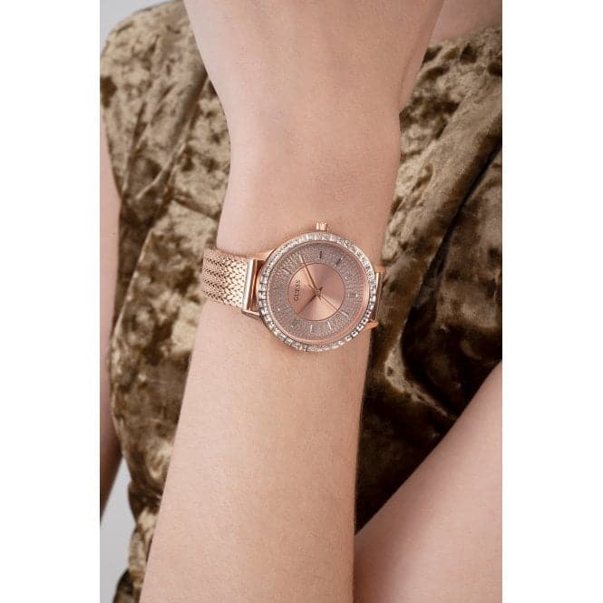 Guess Watches Ladies Soiree Stainless Steel Mesh Rose Gold Watch Gw0402l3