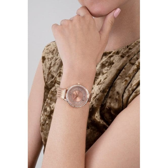 Guess Watches Ladies Soiree Stainless Steel Mesh Rose Gold Watch Gw0402l3