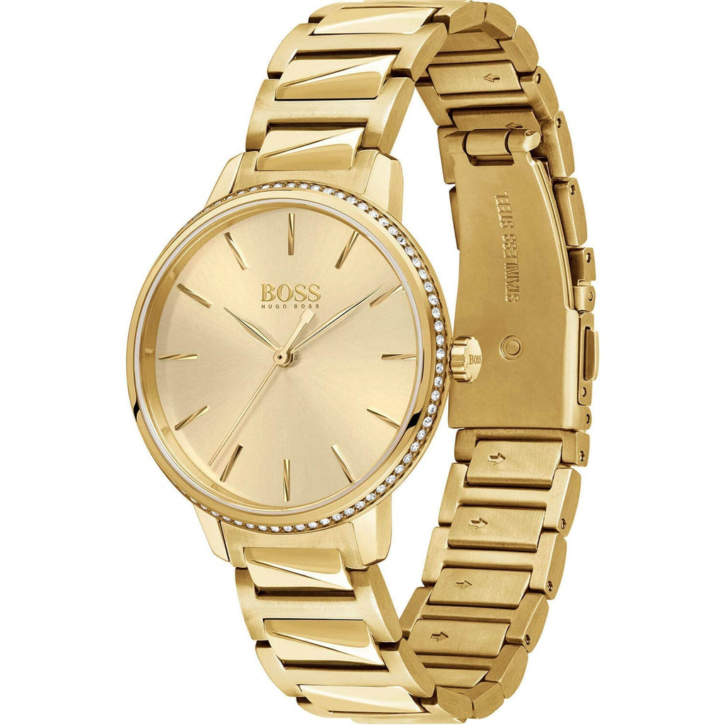 Hugo Boss Womens 1502541 Signature Gold Tone Stainless Steel Watch