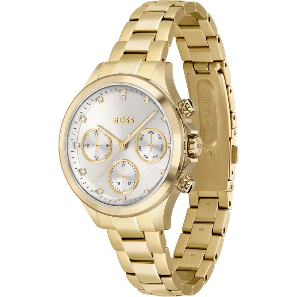 Hugo Boss Womens 1502628 Hera Gold Tone Stainless Steel Watch With Crystal Accents