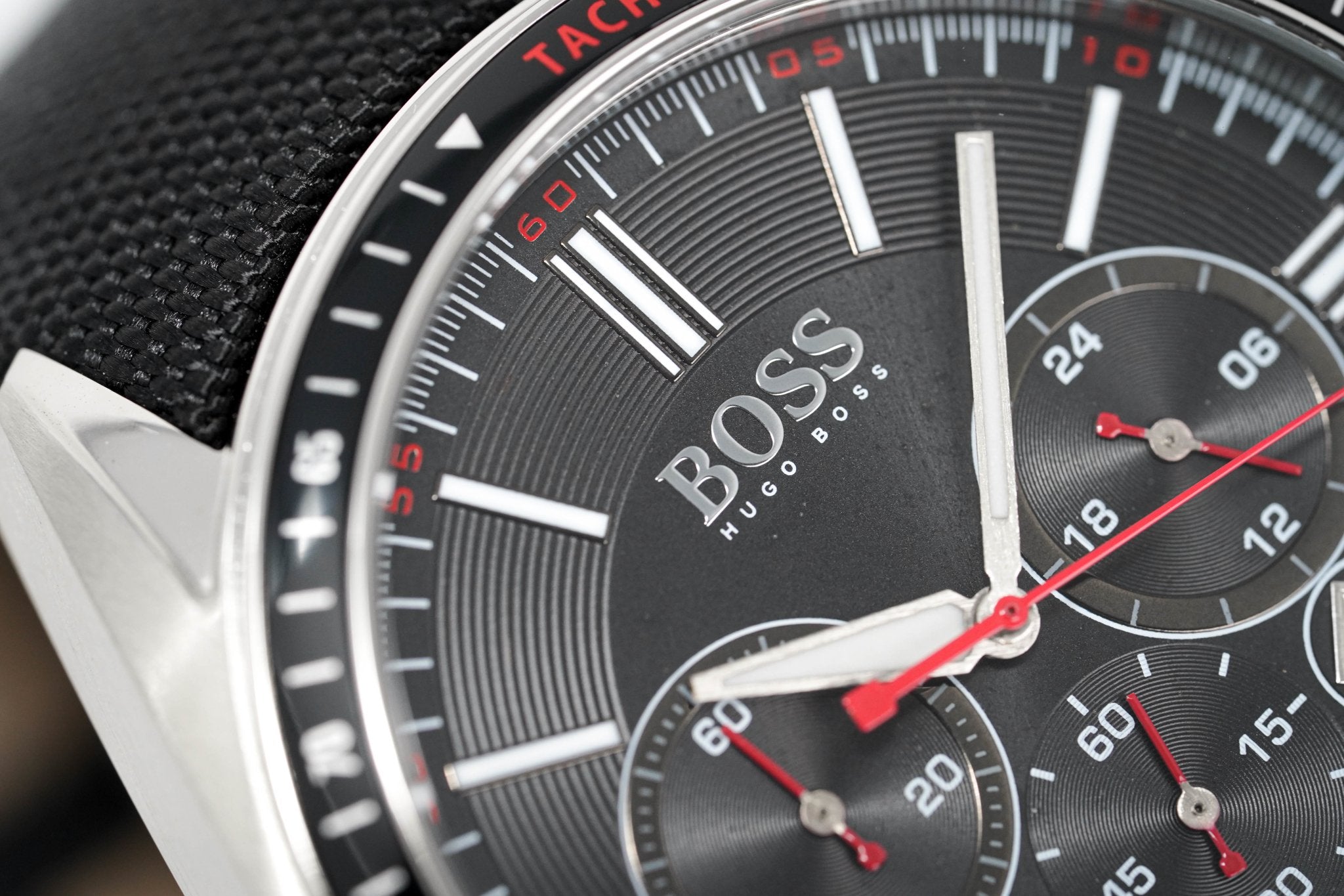 Hugo Boss Men S Watch Chronograph Black Driver Fabric Leather Hb1513087