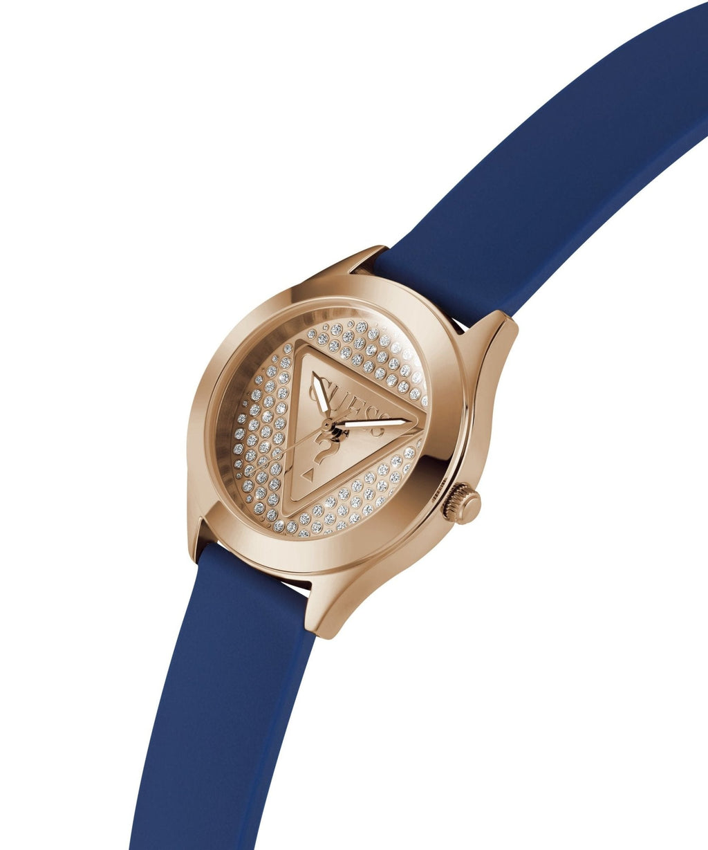 Ladies Glitz Plaque Rose Gold Tone Silicone Watch Gw0745l4