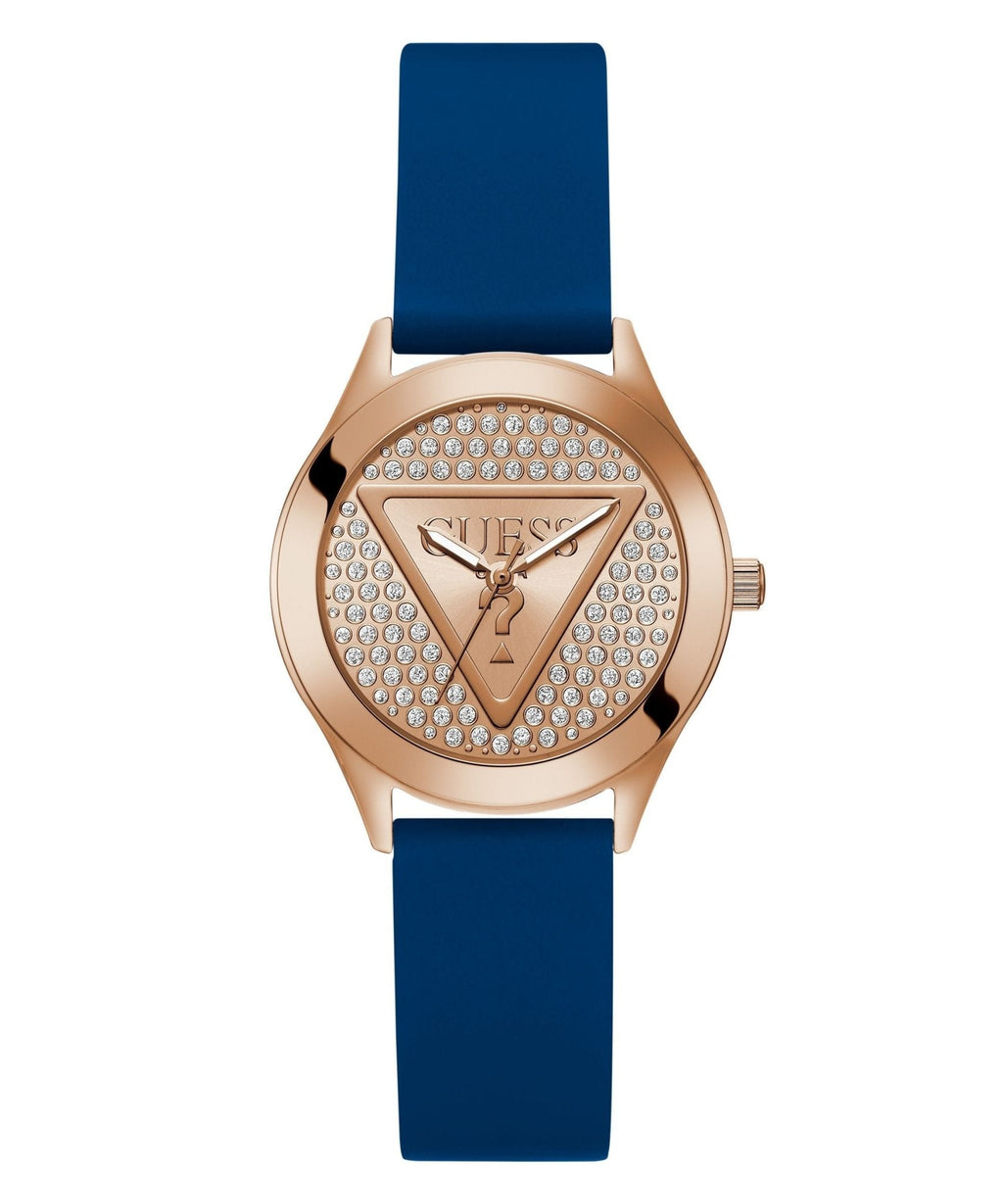Ladies Glitz Plaque Rose Gold Tone Silicone Watch Gw0745l4