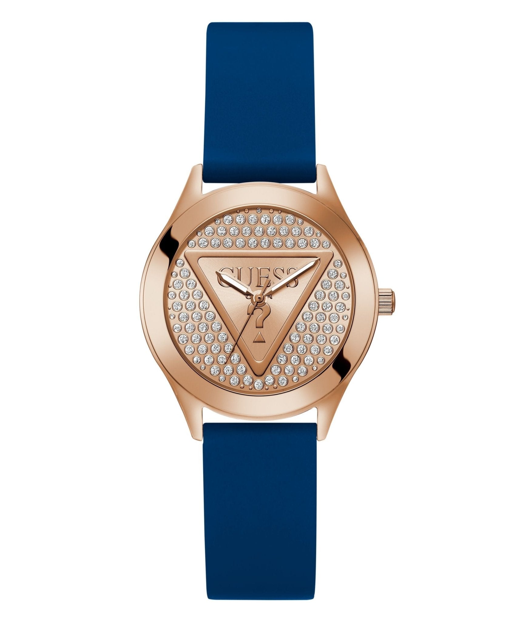 Ladies Glitz Plaque Rose Gold Tone Silicone Watch Gw0745l4