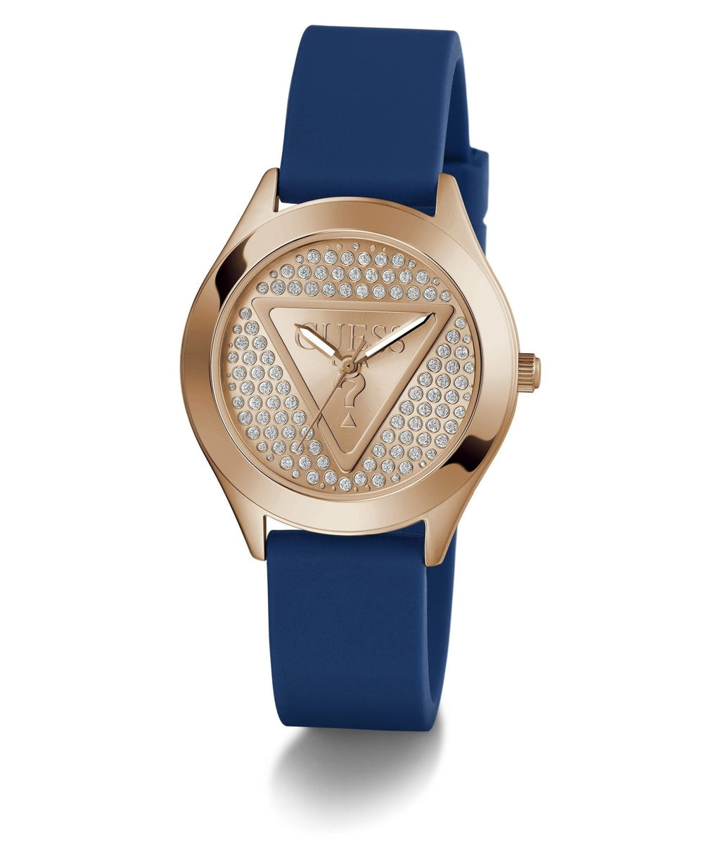 Ladies Glitz Plaque Rose Gold Tone Silicone Watch Gw0745l4