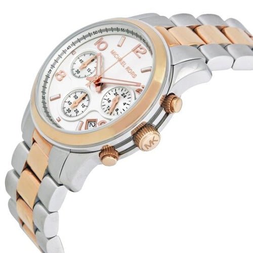 Michael Kors Mk5315 Ladies Runway Silver Rose Gold Chronograph Watch