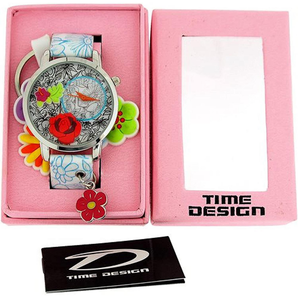 Time Design Kids Children Quartz Analogue Floral Watch Key Ring Set TDX4526 - CLEARANCE NEEDS RE-BATTERY