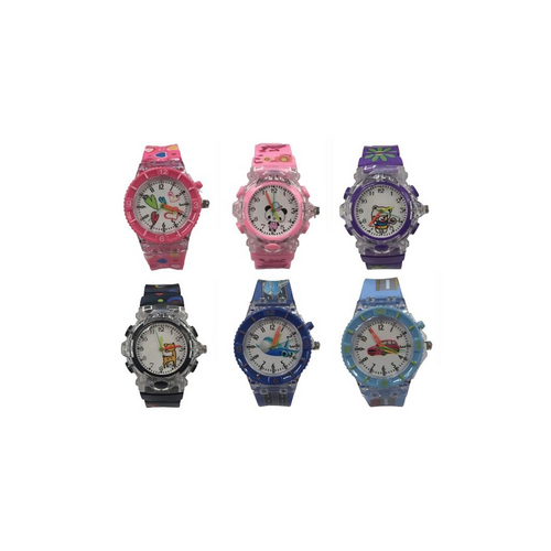 Childrens Boys Girls Light Up With Music Quartz Multi Design PU Strap Assorted Watch