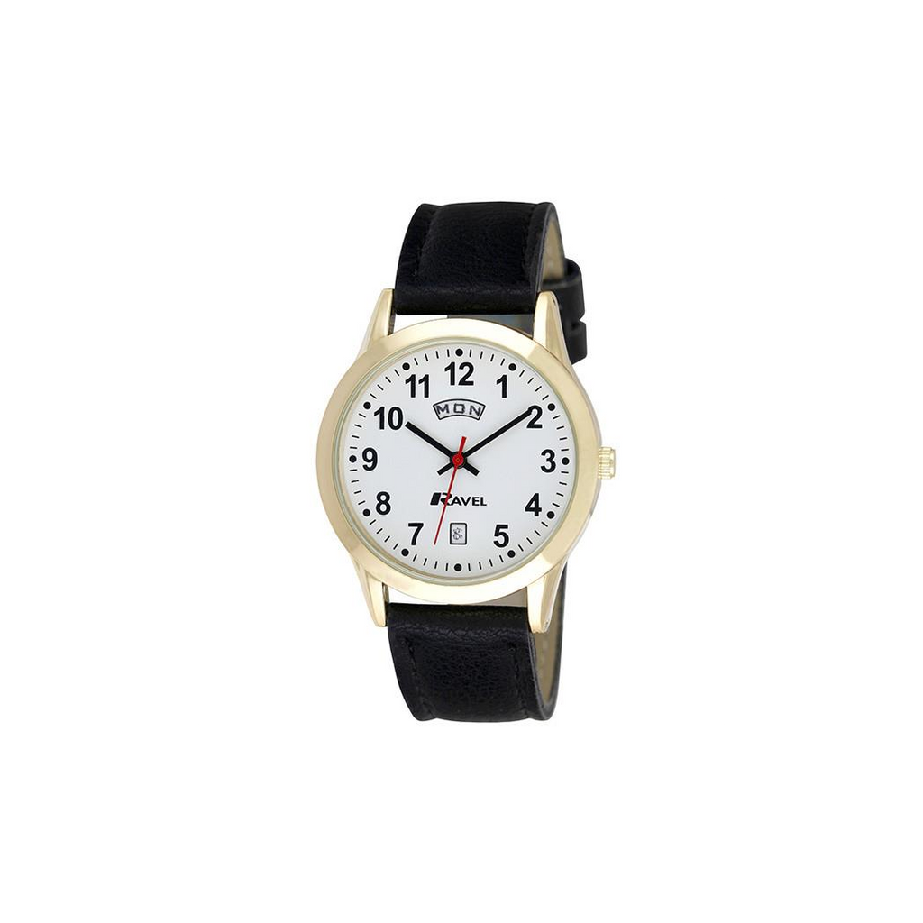 Ravel Mens Gilt Day/Date  Faux Leather Strap Watch + Ravel Womens Gilt Day/Date  Faux Leather Strap Watch R0706.19.1+R0706.19.2