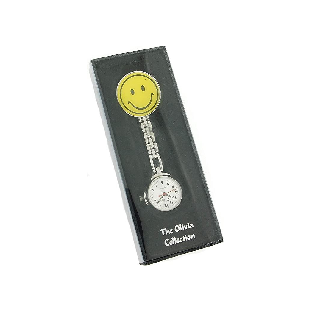 The Olivia Silver Metal Nurses Clip-On FOB Watch With Yellow Smiley Face TOC56